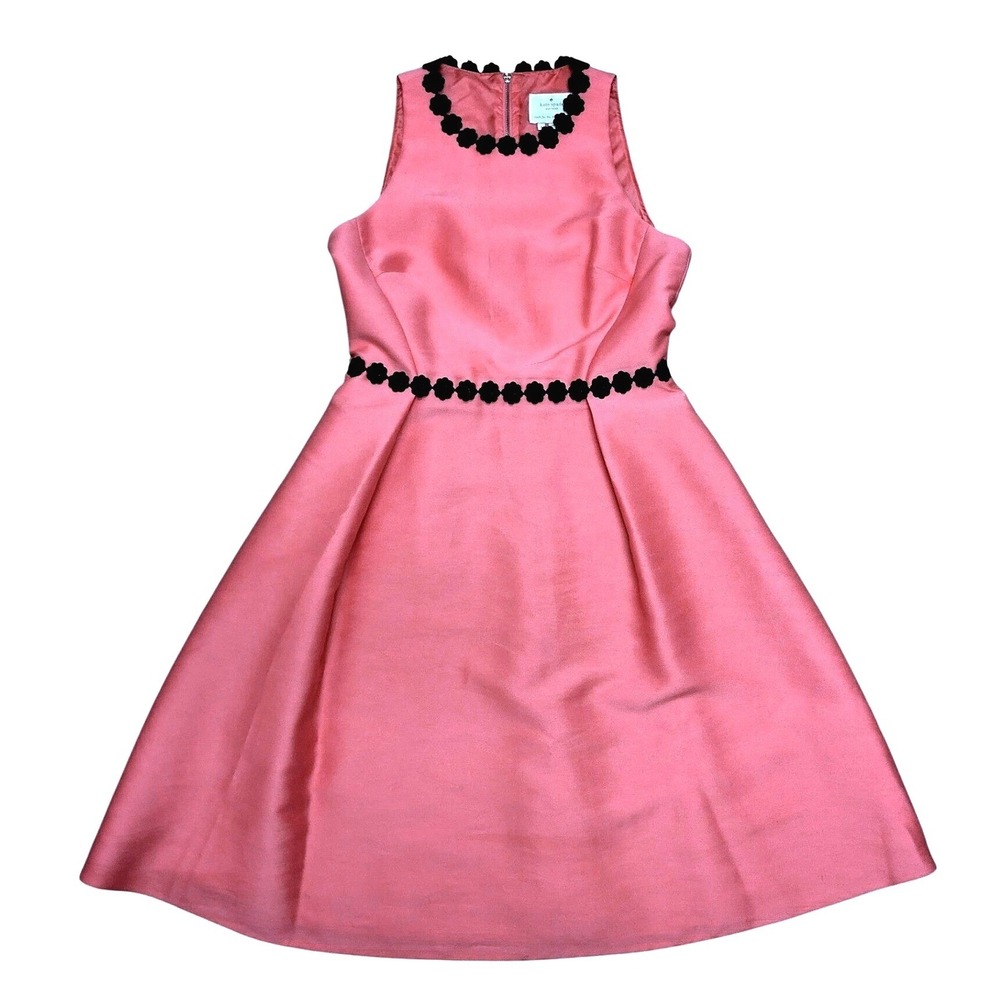 Kate Spade New York Pink Sleeveless‎ Floral Lace Trim Mikado Fit & Flare Dress 8 - Picture 6 of 9